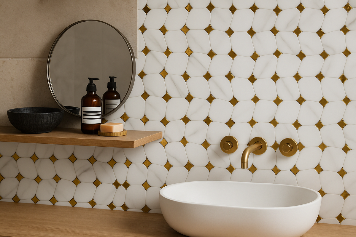 Gold & White Porcelain Decor Tile-300*600*8mm-8sheets-1m2-WJ723 & WJ724