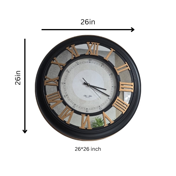 Skeleton Mirrored Large Wall Clock – Roman Numerals – Gold or Silver