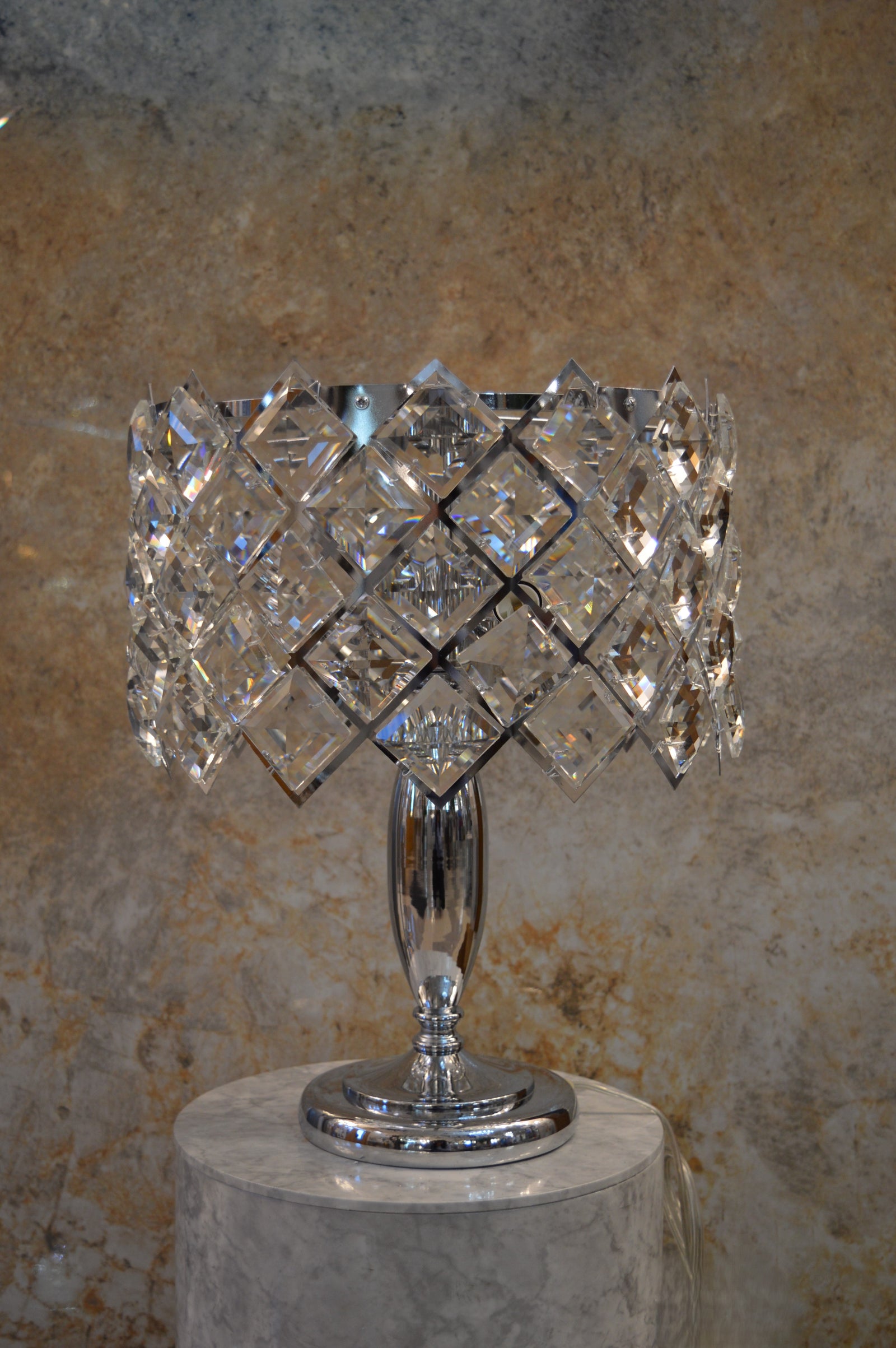Luxury Crystal Table Lamp with Polished Chrome Base