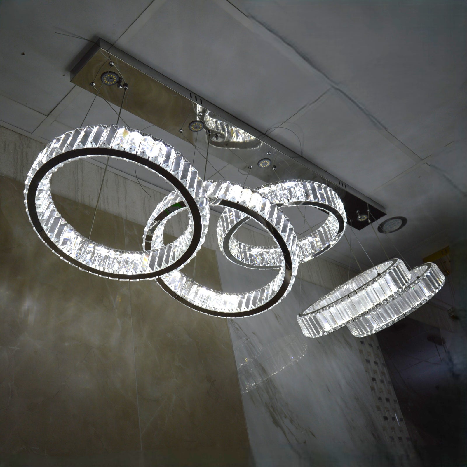 Big Rectangle Pedant 5 Rings Ceiling Light-Colour Changing Hanging-9010-400-5rings-155*60*30