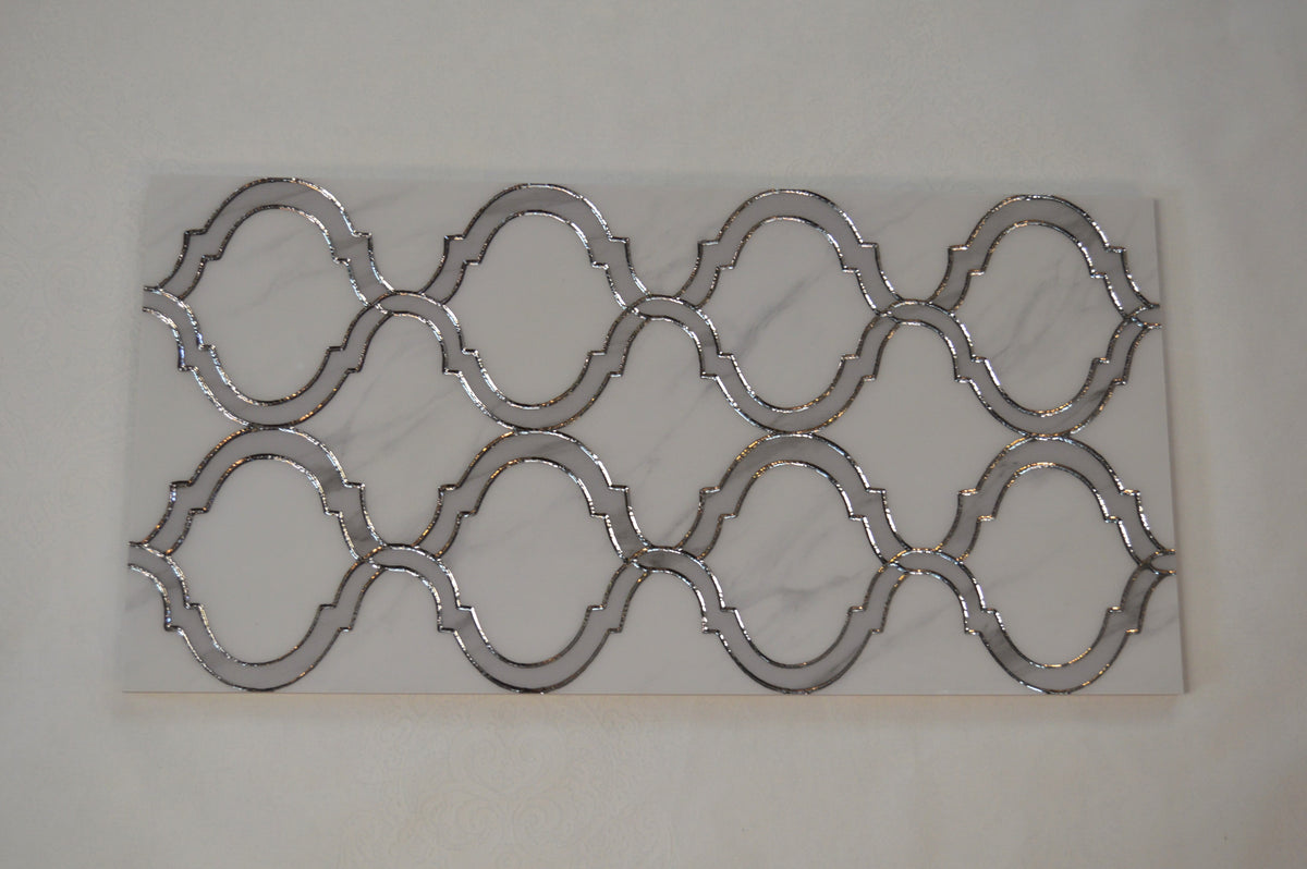 Porcleain Decor Tiles in large Greyscale with silver trim | 1 sheet 60 x 30 cm | 6 tiles 1 sqm-D-RTX-1