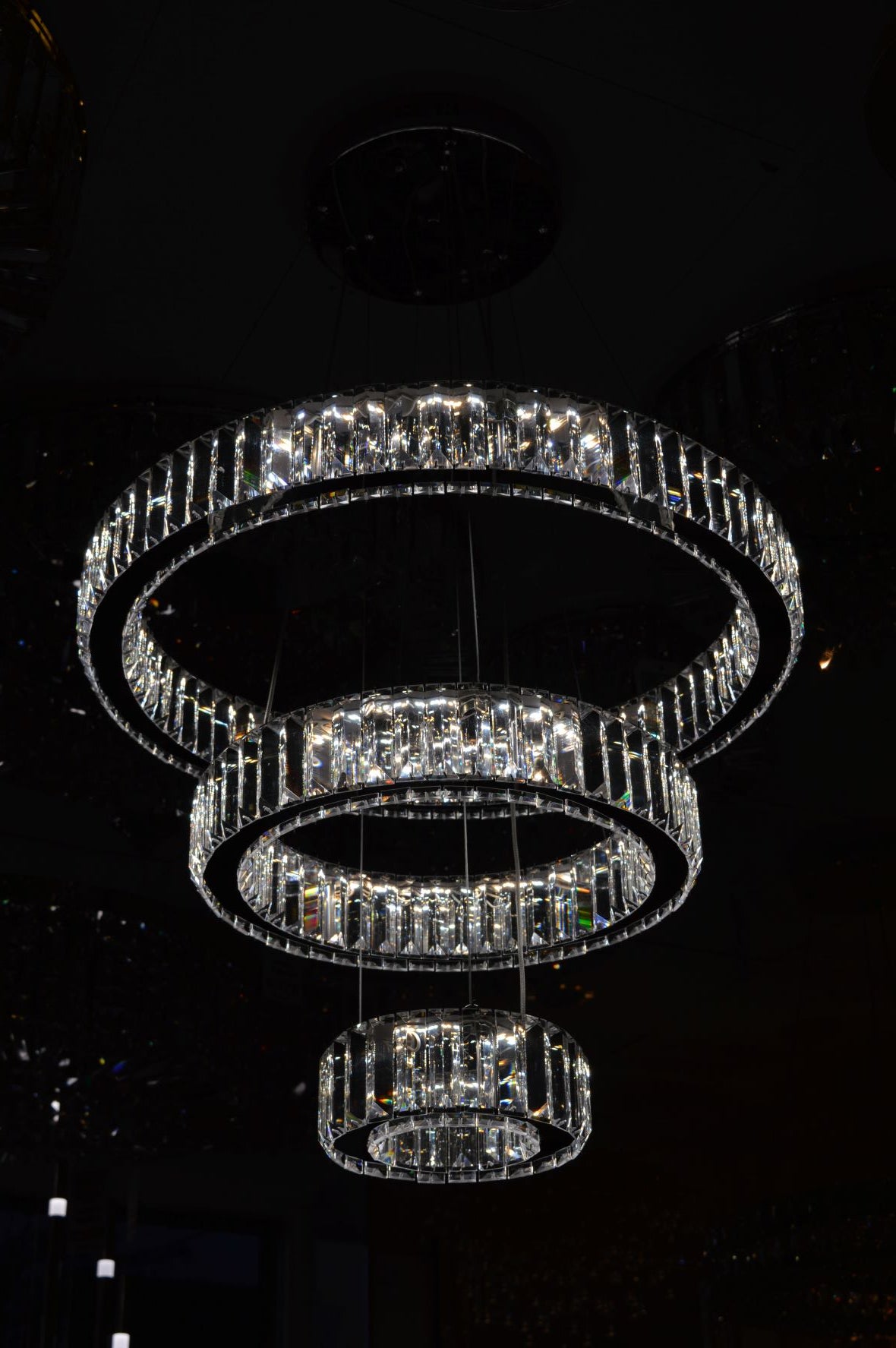 Luxury Triple-Tier Crystal LED Linear Chandelier – Modern Chrome Ceiling Light