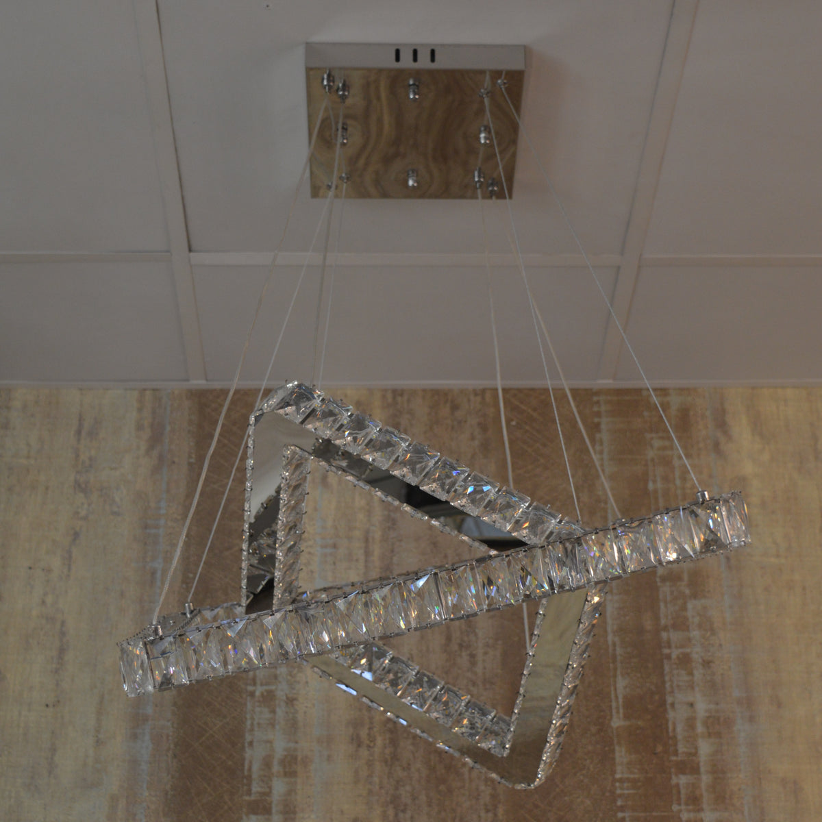 Square 2 Pendant Ceiling Light-Colour Changing Dimmable with Remote Control-20013-600+400-Chrome