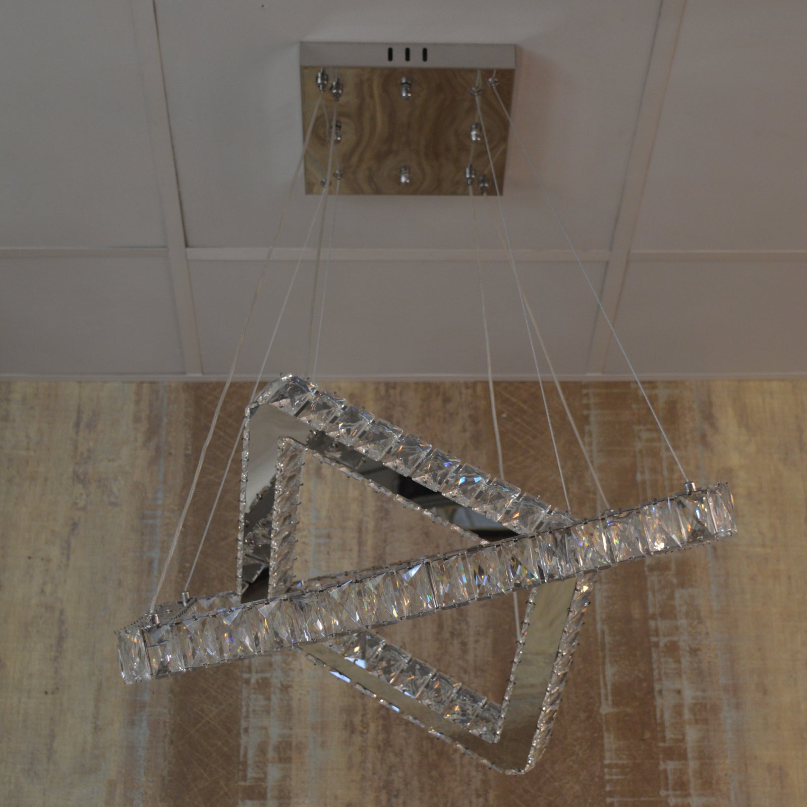 Square 2 Pendant Ceiling Light-Colour Changing Dimmable with Remote Control-20013-600+400-Chrome