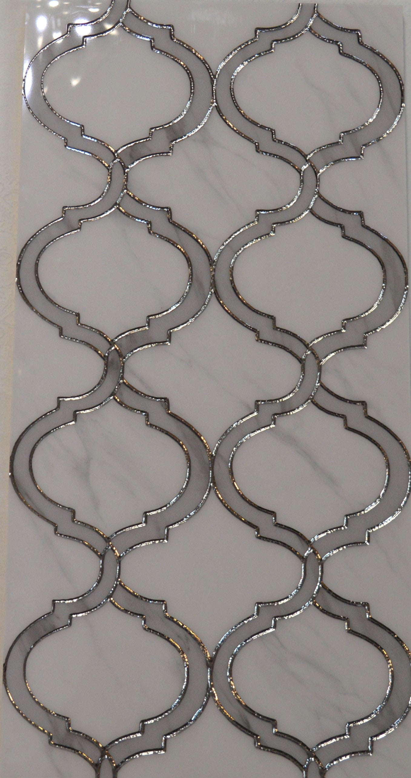 Porcleain Decor Tiles in large Greyscale with silver trim | 1 sheet 60 x 30 cm | 6 tiles 1 sqm