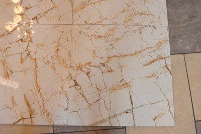 Cream with Gold Marble Effect Glossy Porcelain Tiles Wall & Floor Tiles-600*600*10.5mm-B6104-polished