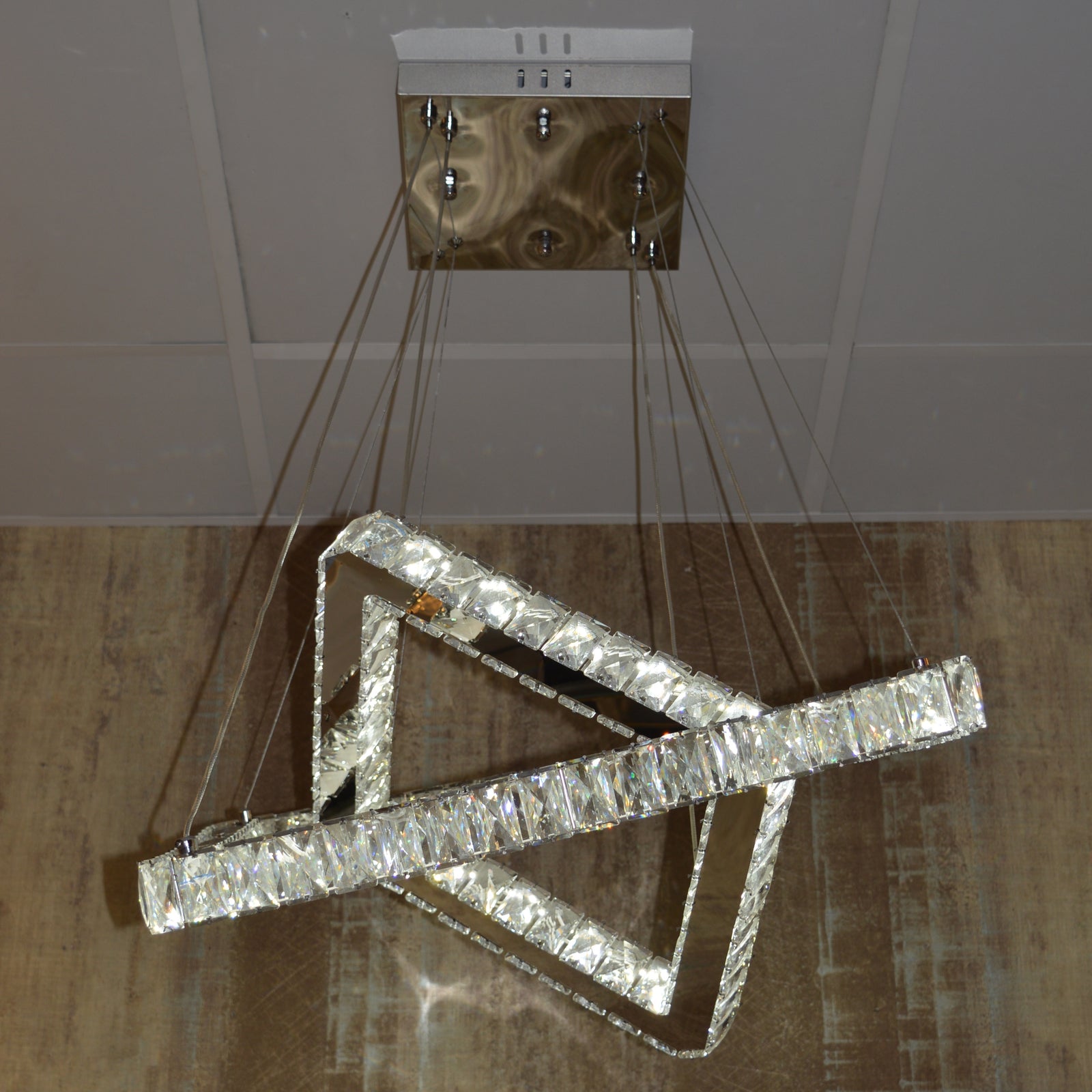 Square 2 Pendant Ceiling Light-Colour Changing Dimmable with Remote Control-20013-600+400-Chrome