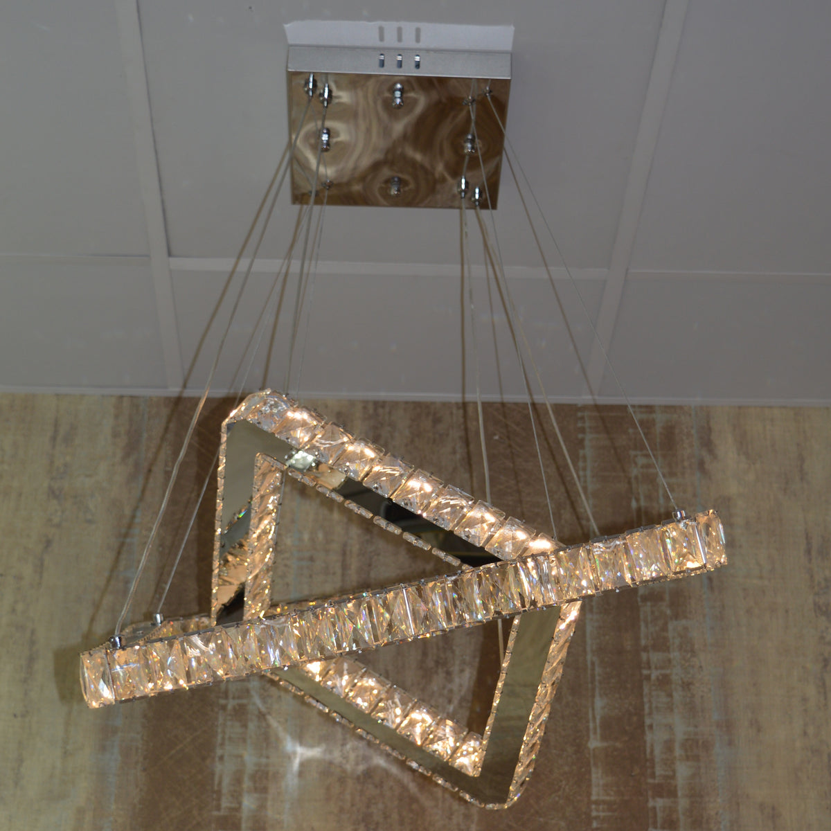 Square 2 Pendant Ceiling Light-Colour Changing Dimmable with Remote Control-20013-600+400-Chrome