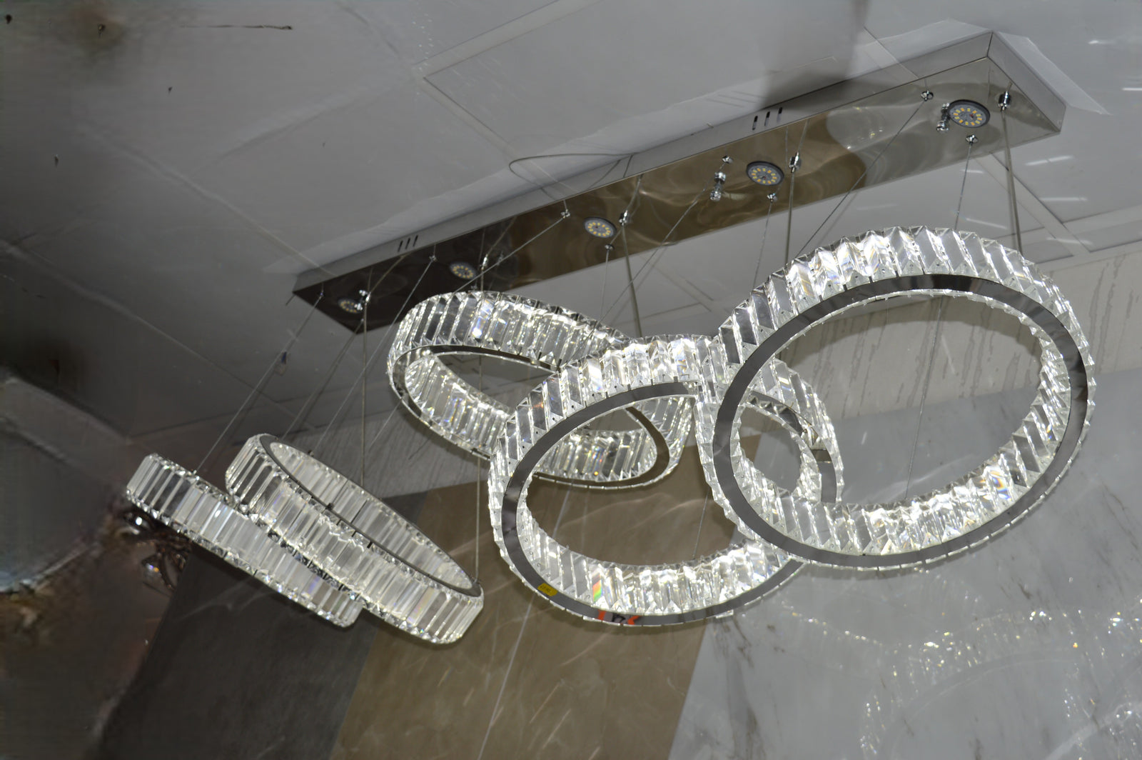 Big Rectangle Pedant 5 Rings Ceiling Light-Colour Changing Hanging-9010-400-5rings-155*60*30