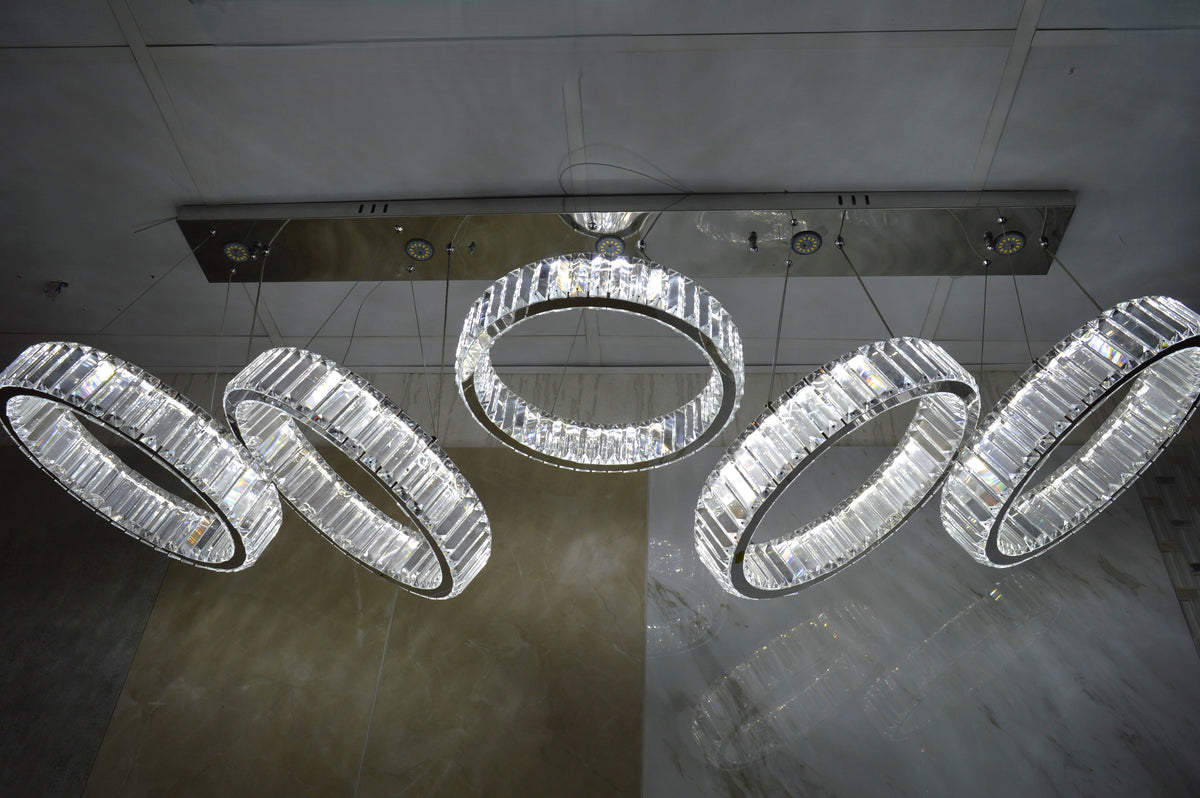 Big Rectangle Pedant 5 Rings Ceiling Light-Colour Changing Hanging-9010-400-5rings-155*60*30