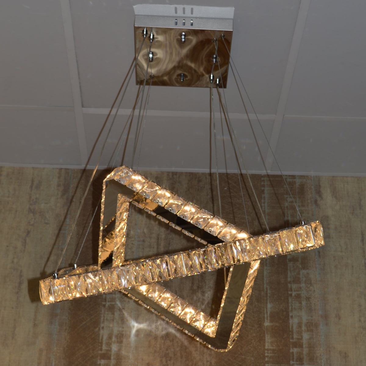 Square 2 Pendant Ceiling Light-Colour Changing Dimmable with Remote Control-20013-600+400-Chrome