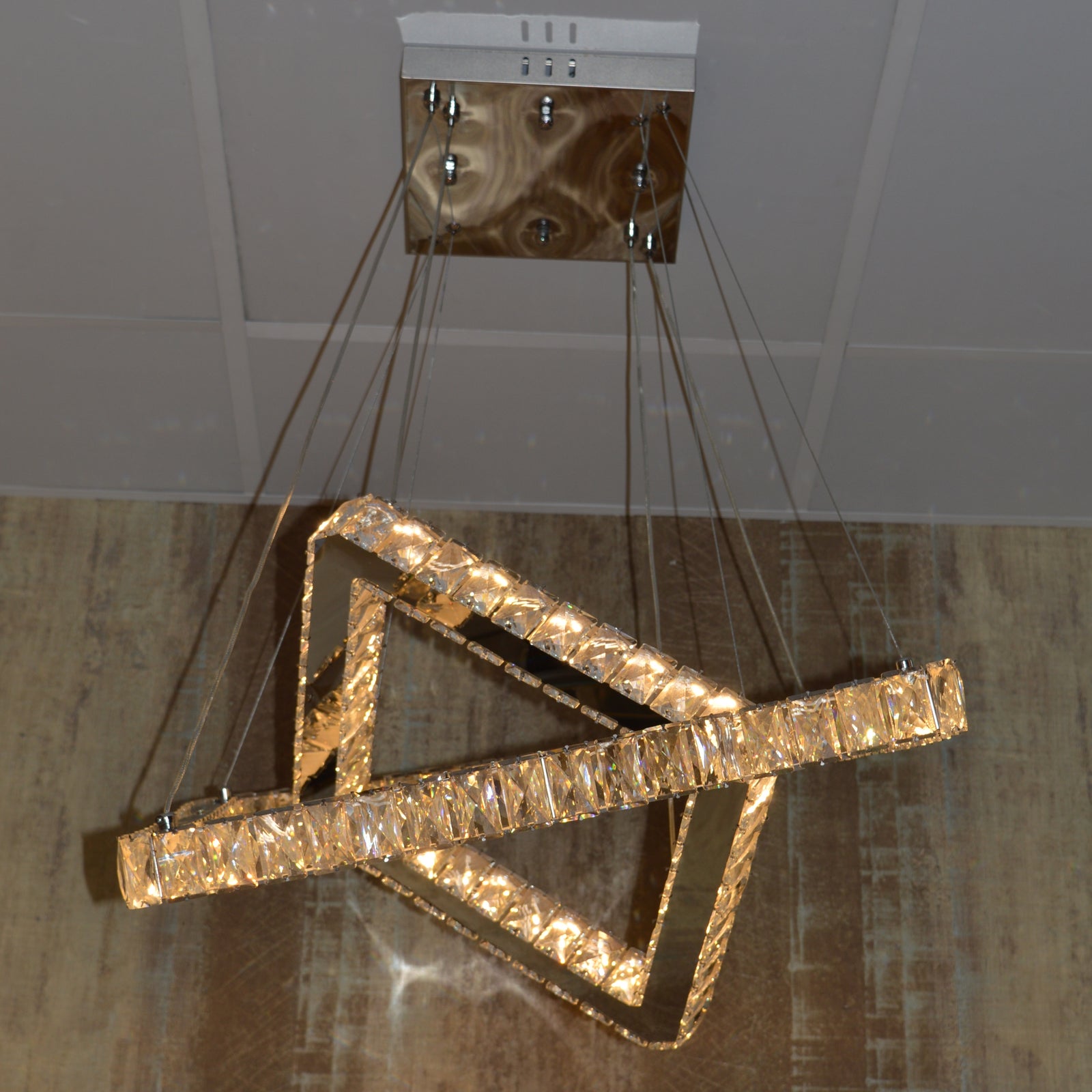 Square 2 Pendant Ceiling Light-Colour Changing Dimmable with Remote Control-20013-600+400-Chrome