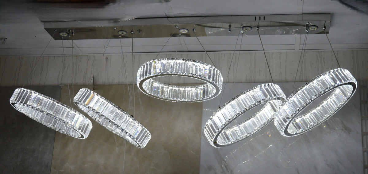 Big Rectangle Pedant 5 Rings Ceiling Light-Colour Changing Hanging-9010-400-5rings-155*60*30