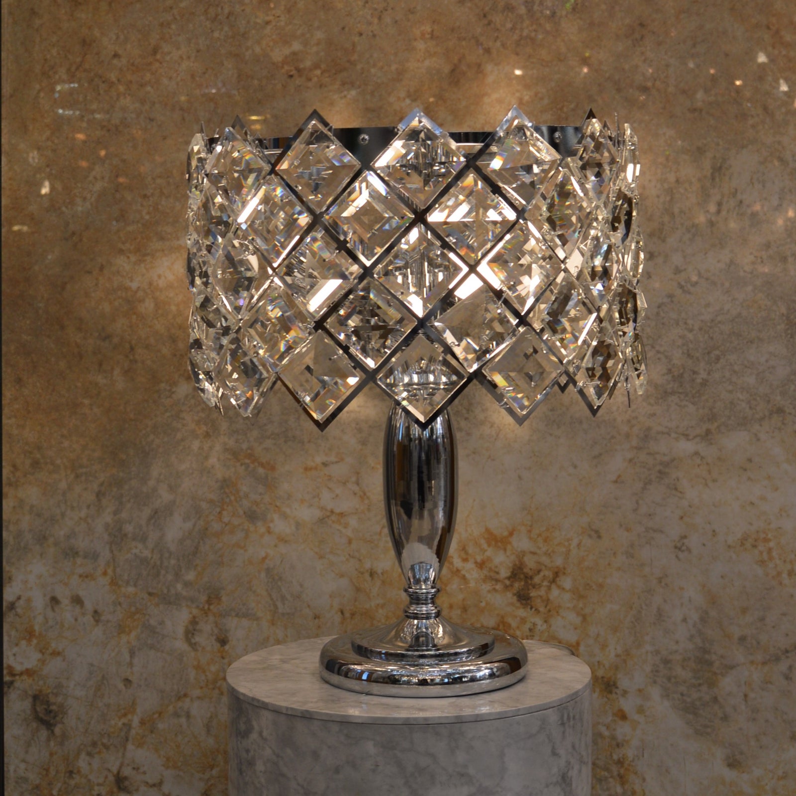 Luxury Crystal Table Lamp with Polished Chrome Base