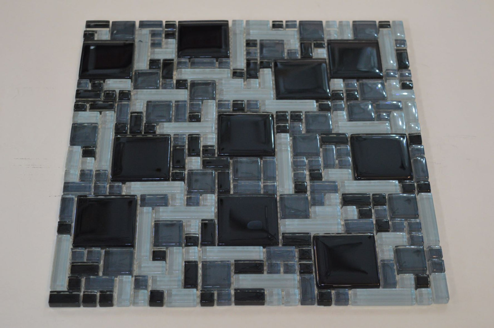Black, Grey & Light Olive Green Geometric Glass Mosaic Tile-300*300*8mm-11sheets-1m2-Code: 8WYG-06_1