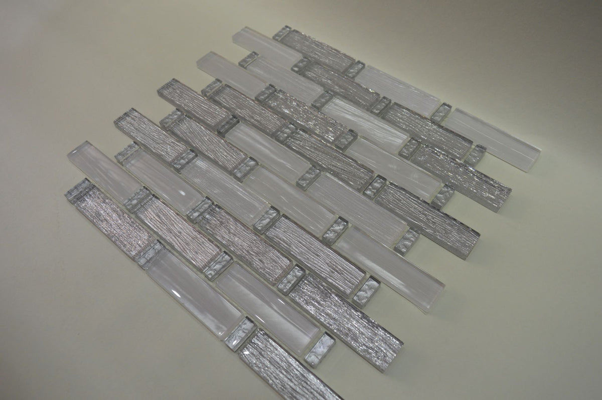 White Silver Foil Glass Mosaic Tile | 1 sheet 300x300x8mm | 11 sheets 1sqm