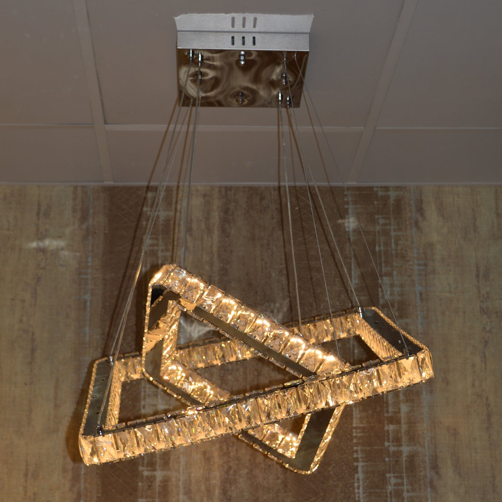 Square 2 Pendant Ceiling Light-Colour Changing Dimmable with Remote Control-20013-600+400-Chrome