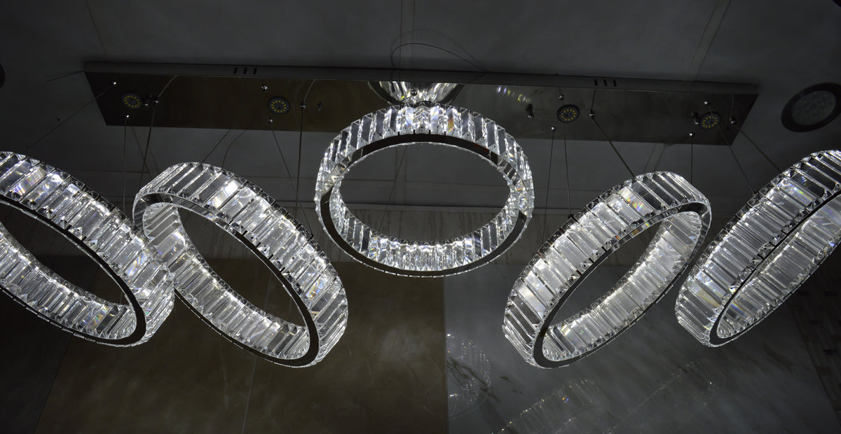 Big Rectangle Pedant 5 Rings Ceiling Light-Colour Changing Hanging-9010-400-5rings-155*60*30
