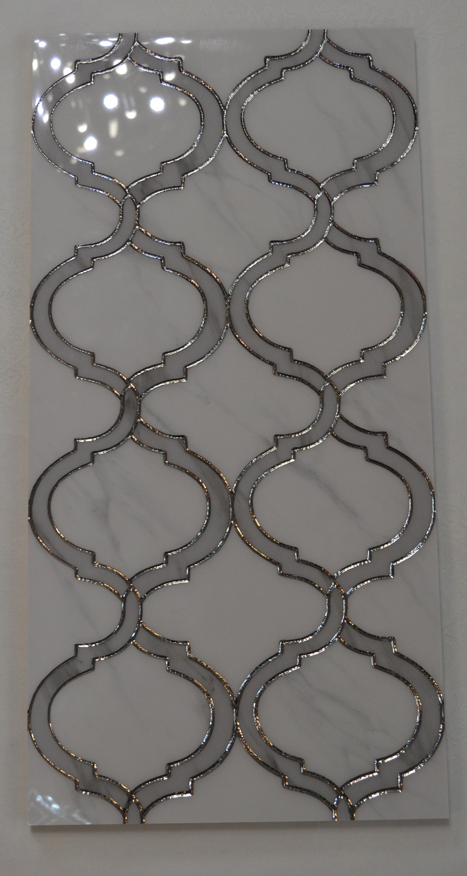 Porcleain Decor Tiles in large Greyscale with silver trim | 1 sheet 60 x 30 cm | 6 tiles 1 sqm-D-RTX-1