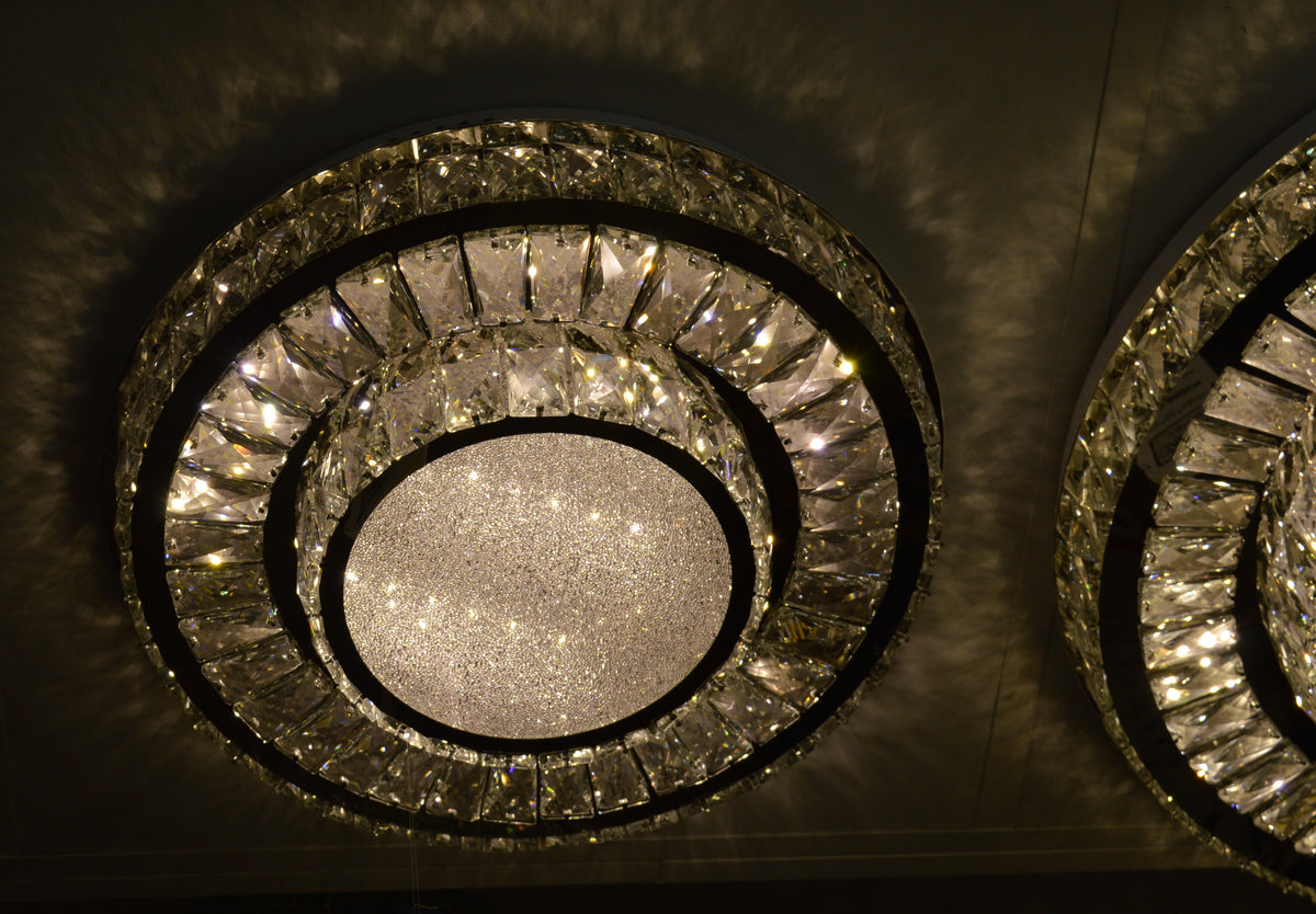 Round Crystallic Flush Mount Ceiling Light-Colour Changing Dimmable with Remote Control-2248-400 & 600-Chrome