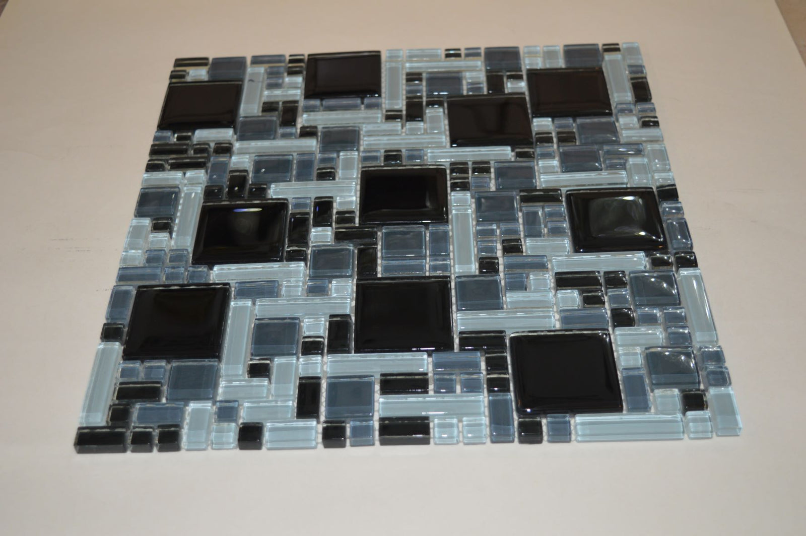 Black, Grey & Light Olive Green Geometric Glass Mosaic Tile-300*300*8mm-11sheets-1m2-Code: 8WYG-06_1