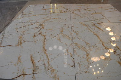 Cream with Gold Marble Effect Glossy Porcelain Tiles Wall & Floor Tiles-600*600*10.5mm-B6104-polished