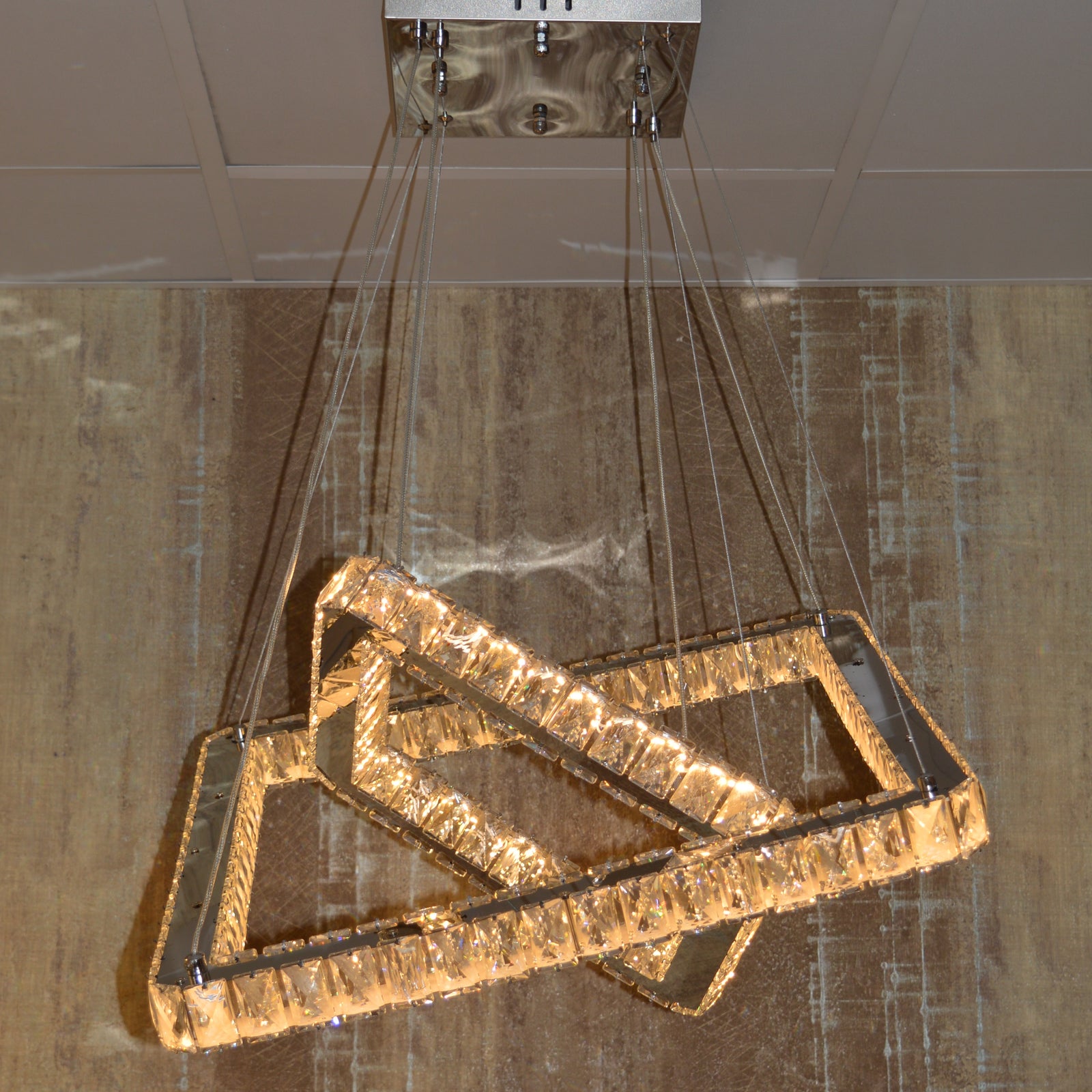 Square 2 Pendant Ceiling Light-Colour Changing Dimmable with Remote Control-20013-600+400-Chrome