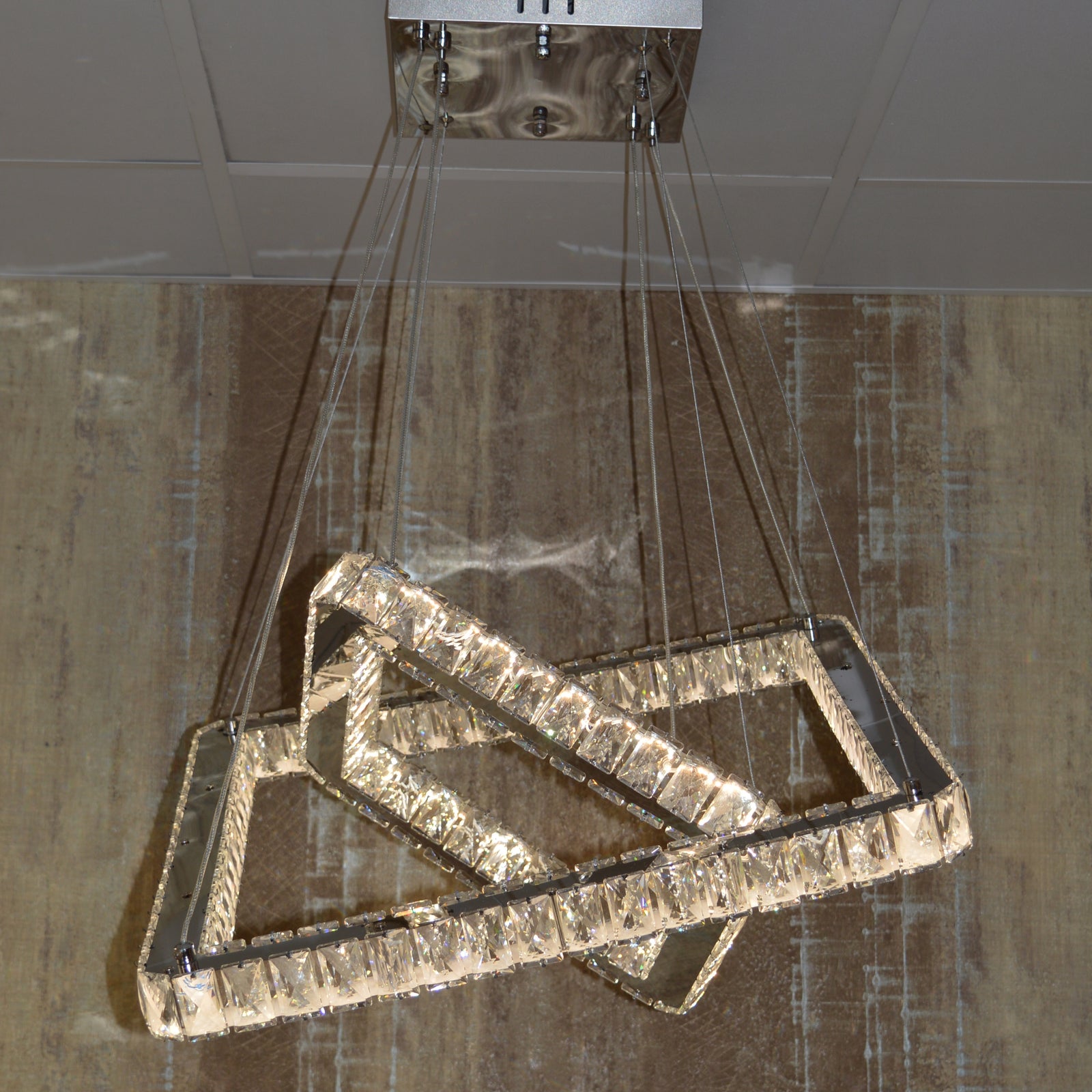 Square 2 Pendant Ceiling Light-Colour Changing Dimmable with Remote Control-20013-600+400-Chrome