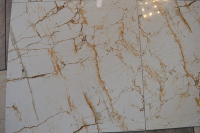 Cream with Gold Marble Effect Glossy Porcelain Tiles Wall & Floor Tiles-600*600*10.5mm-B6104-polished