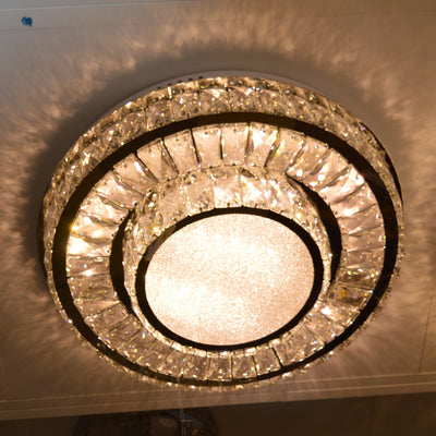 Round Crystallic Flush Mount Ceiling Light-Colour Changing Dimmable with Remote Control-2248-400 & 600-Chrome