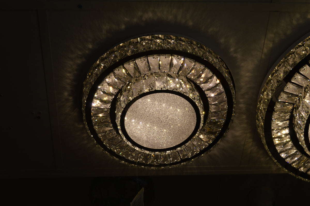Round Crystallic Flush Mount Ceiling Light-Colour Changing Dimmable with Remote Control-2248-400 & 600-Chrome