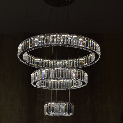 3 Rings Crystallic LED Pendant Chandelier Ceiling Light-Colour Changing Dimmable with Remote Control-8010-600-3-70*70*18cm-Chrome