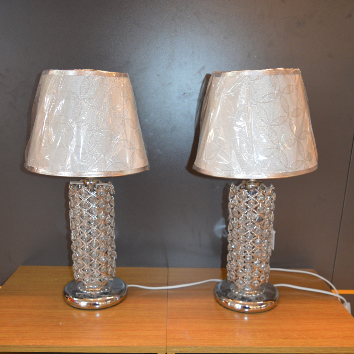 Luxury Crystal Column Table Lamps with Fabric Shades