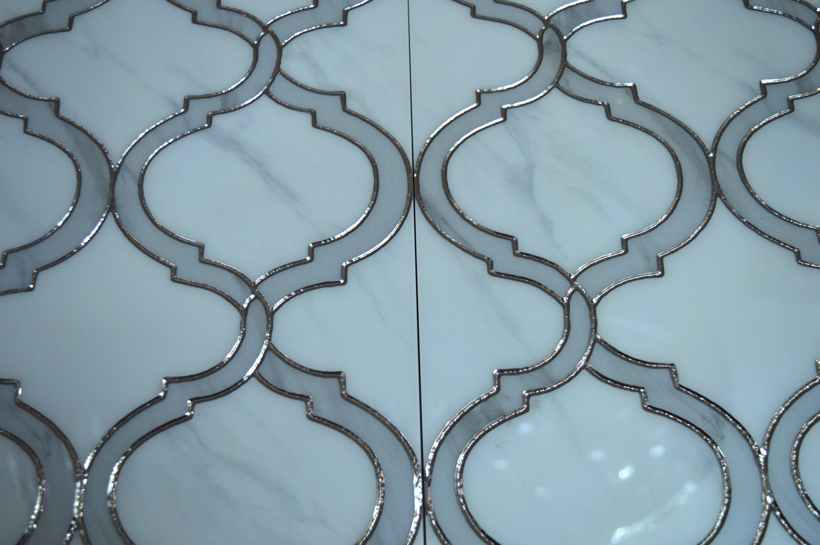 Porcleain Decor Tiles in large Greyscale with silver trim | 1 sheet 60 x 30 cm | 6 tiles 1 sqm-D-RTX-1