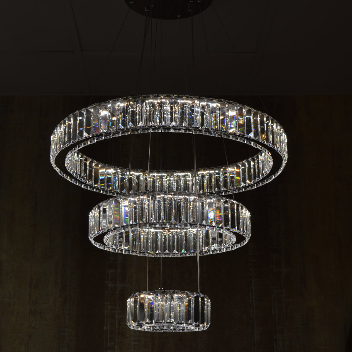 Luxury Triple-Tier Crystal LED Linear Chandelier – Modern Chrome Ceiling Light