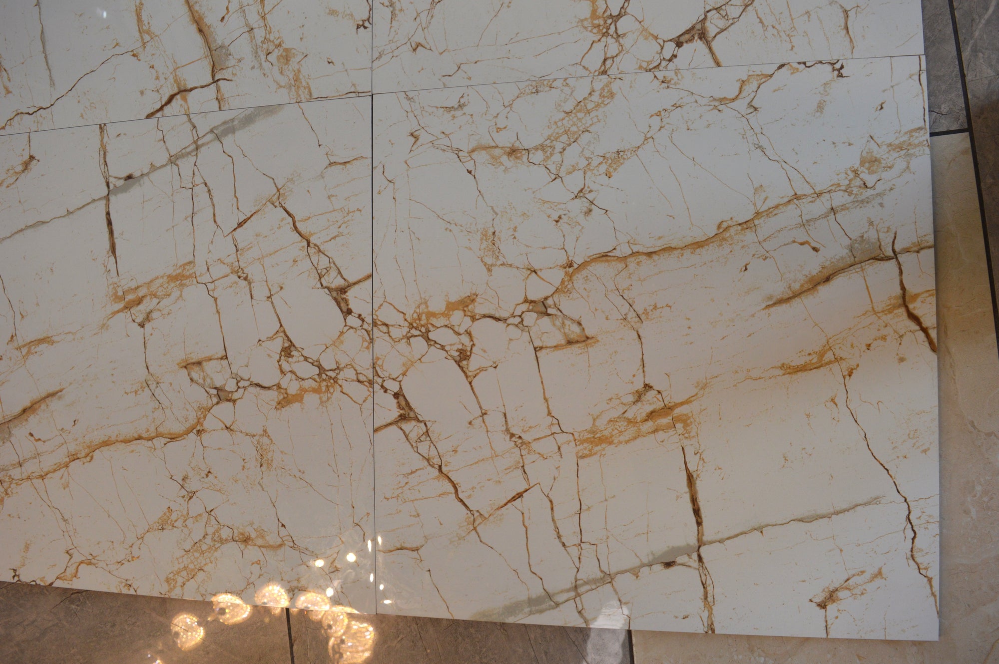 Cream with Gold Marble Effect Glossy Porcelain Tiles Wall & Floor Tiles-600*600*10.5mm-B6104-polished