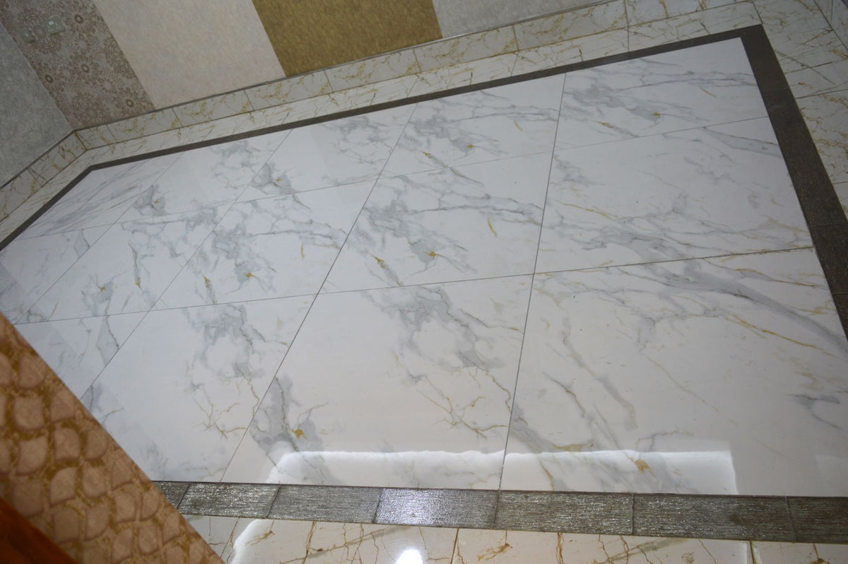 White Marble Effect with Grey and Cream Color Texture Polished Porcelain Tiles Wall & Floor Tiles-800*800*10.5mm-CTB842003F