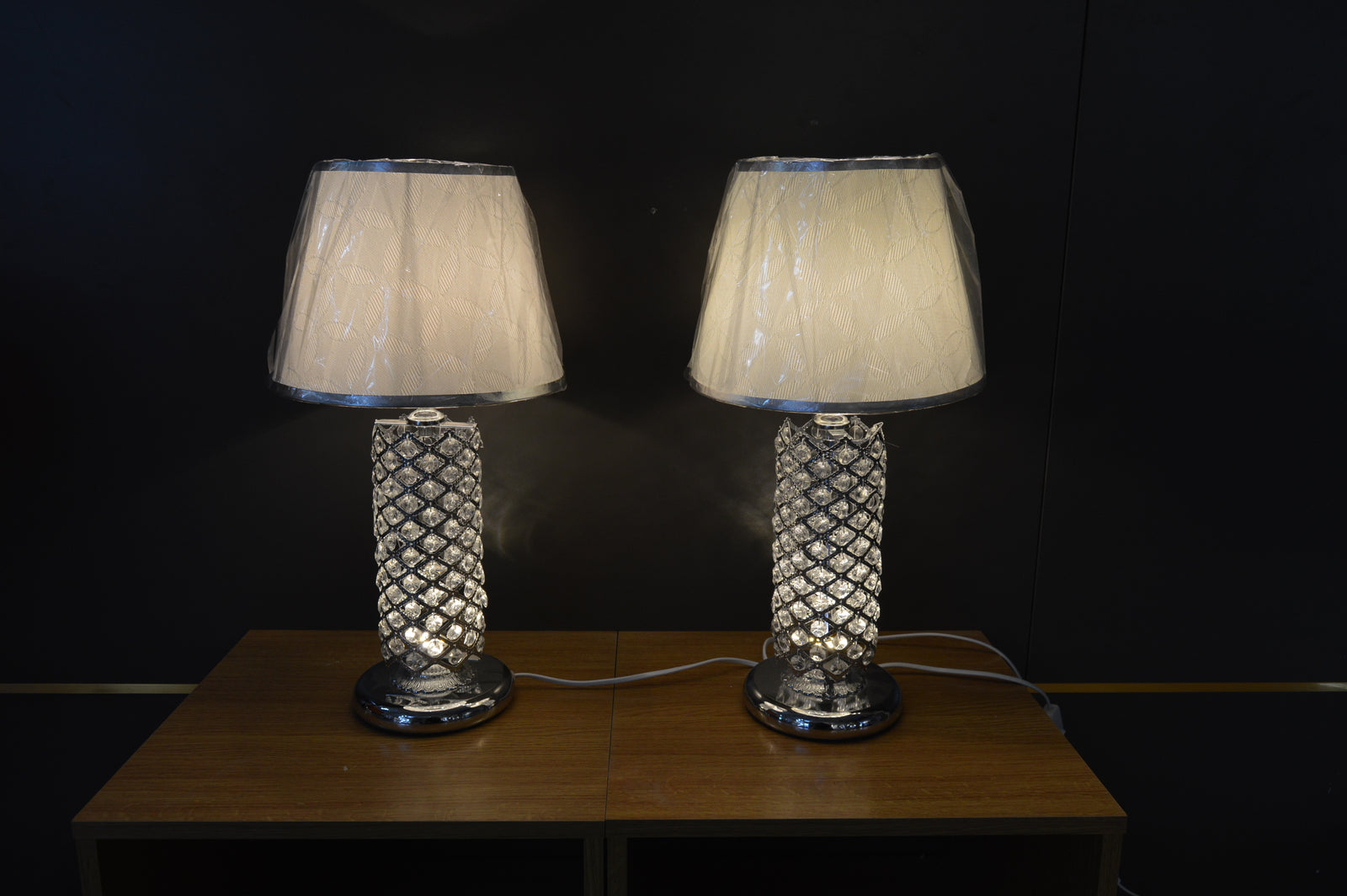 Luxury Crystal Column Table Lamps with Fabric Shades