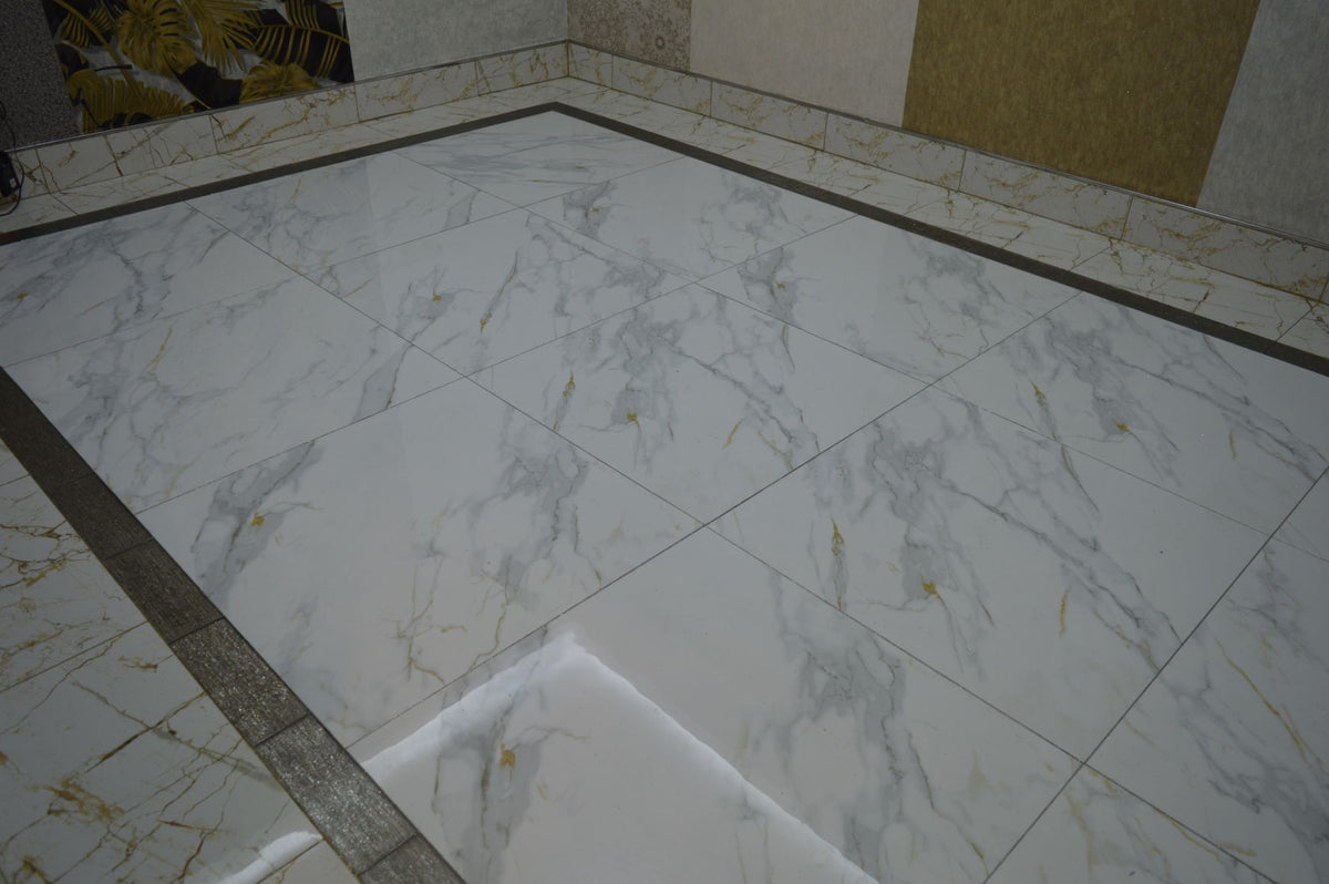 White Marble Effect with Grey and Cream Color Texture Polished Porcelain Tiles Wall & Floor Tiles-800*800*10.5mm-CTB842003F