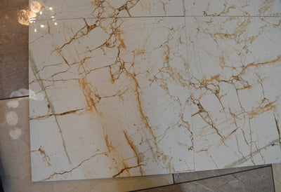 Cream with Gold Marble Effect Glossy Porcelain Tiles Wall & Floor Tiles-600*600*10.5mm-B6104-polished