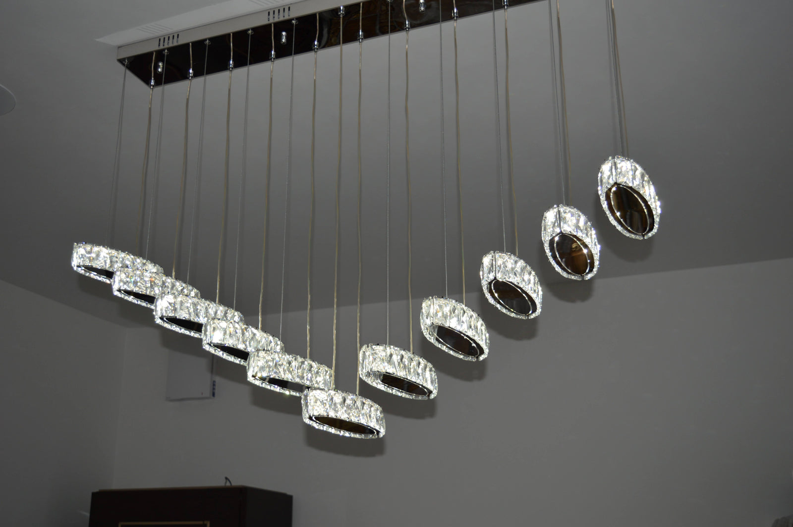 Rectangle 11 Crystal Pendant Ceiling Light-Colour Changing Dimmable with Remote Control-9046-11-Chrome