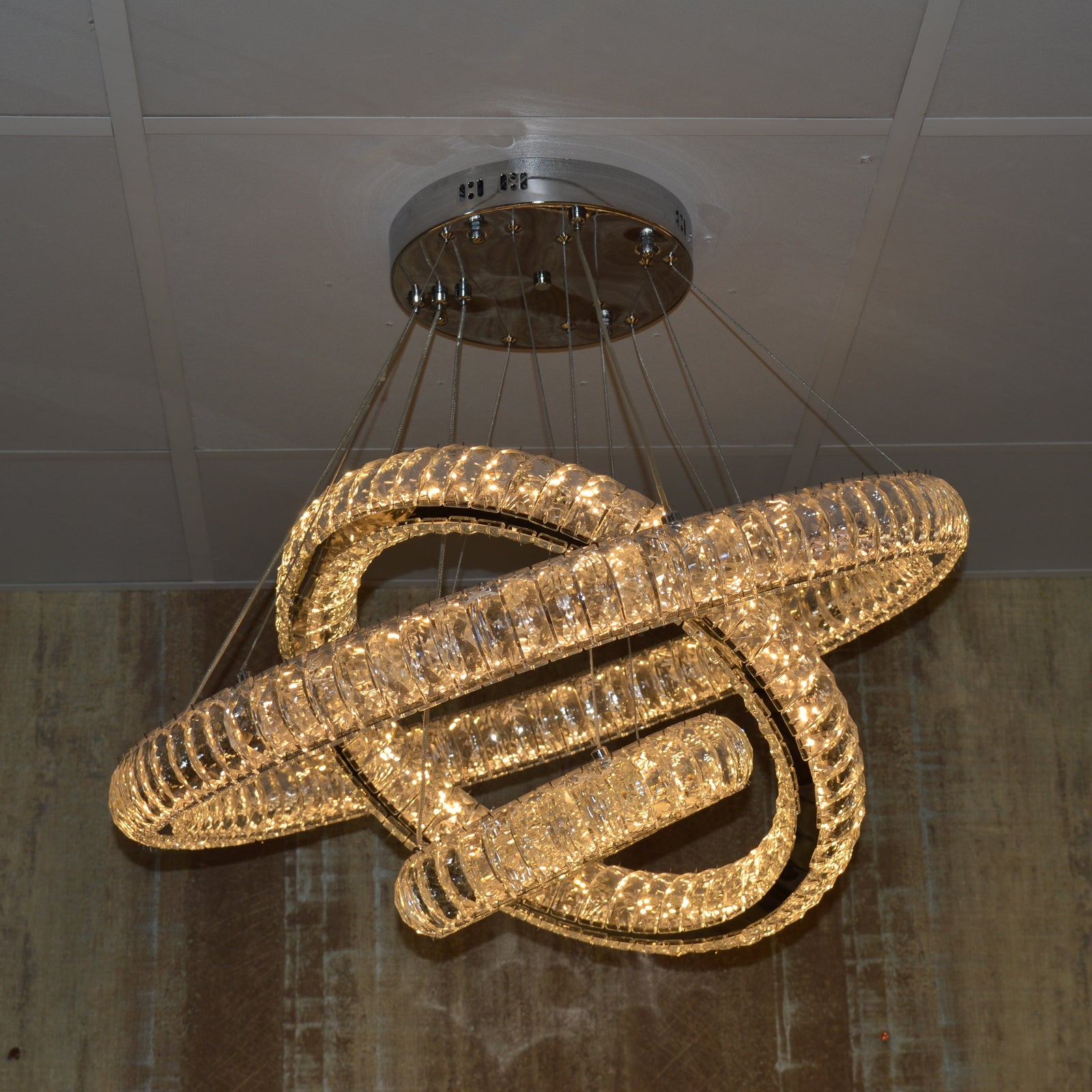 Luxury Modern LED Crystal Ring Chandelier Ceiling Light – Adjustable Pendant