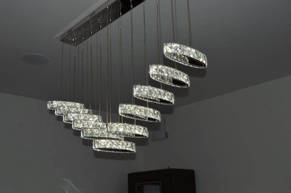 Rectangle 11 Crystal Pendant Ceiling Light-Colour Changing Dimmable with Remote Control-9046-11-Chrome