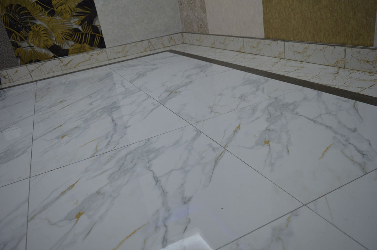 White Marble Effect with Grey and Cream Color Texture Polished Porcelain Tiles Wall & Floor Tiles-800*800*10.5mm-CTB842003F