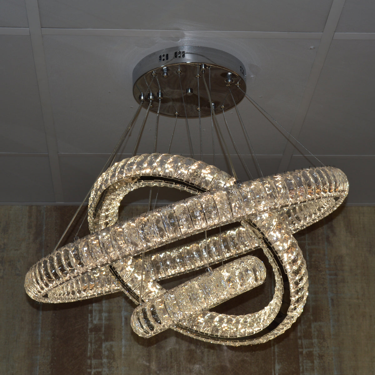 Luxury Modern LED Crystal Ring Chandelier Ceiling Light – Adjustable Pendant