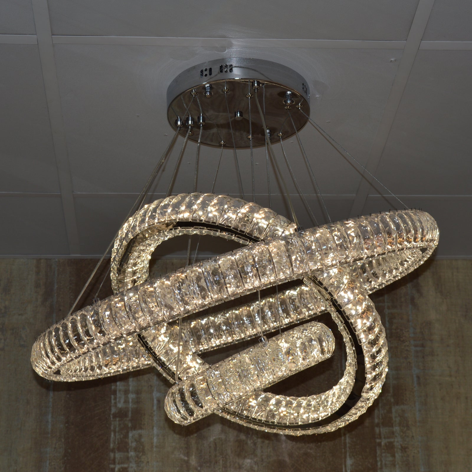 Luxury Modern LED Crystal Ring Chandelier Ceiling Light – Adjustable Pendant