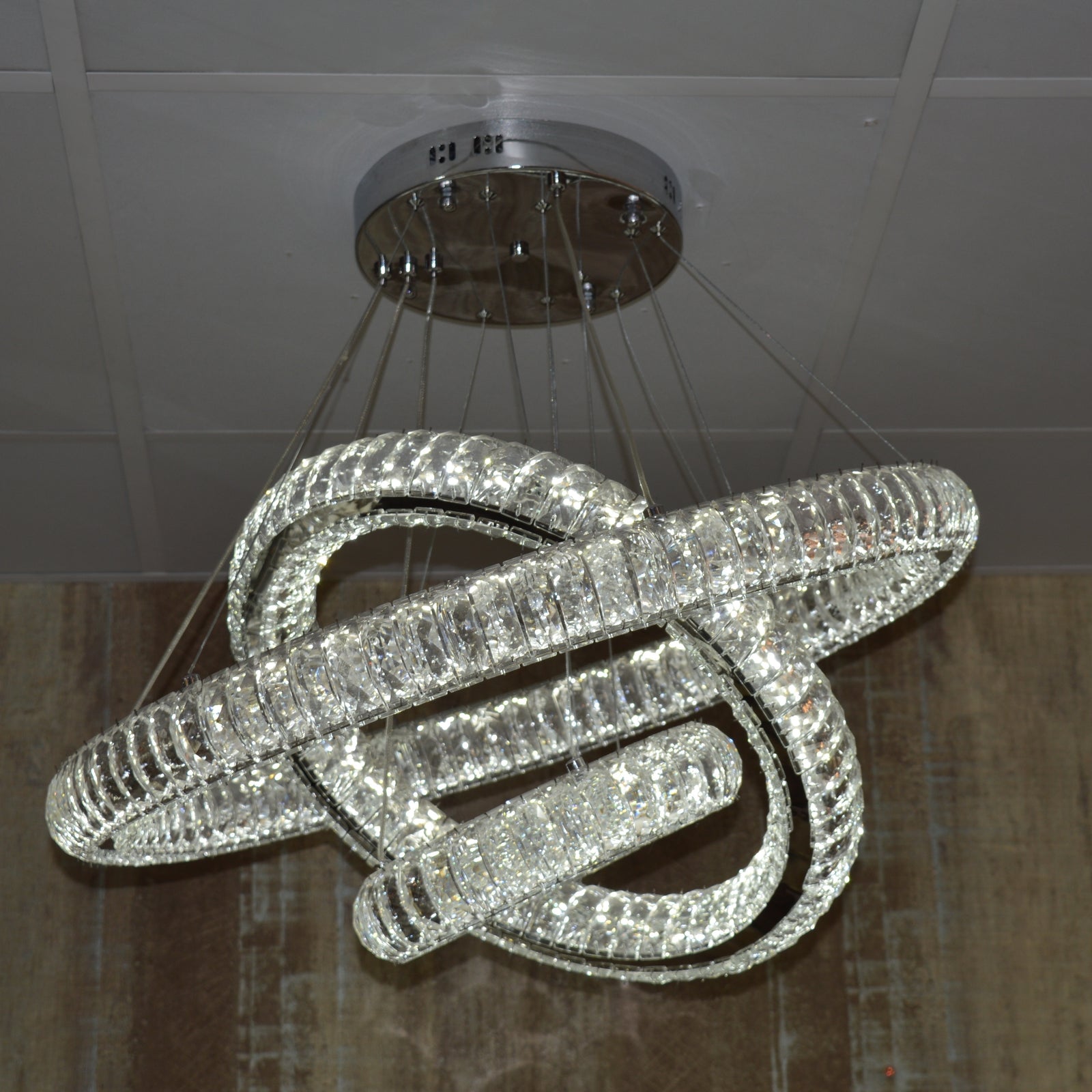 Luxury Modern LED Crystal Ring Chandelier Ceiling Light – Adjustable Pendant