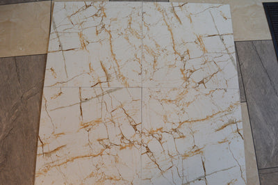 Cream with Gold Marble Effect Glossy Porcelain Tiles Wall & Floor Tiles-600*600*10.5mm-B6104-polished