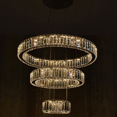 3 Rings Crystallic LED Pendant Chandelier Ceiling Light-Colour Changing Dimmable with Remote Control-8010-600-3-70*70*18cm-Chrome