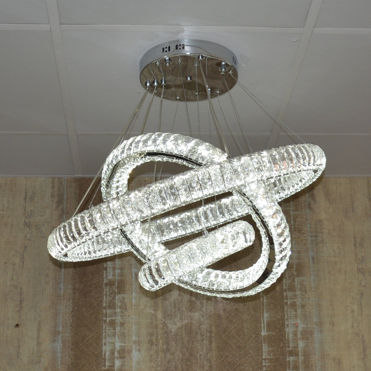 Luxury Modern LED Crystal Ring Chandelier Ceiling Light – Adjustable Pendant
